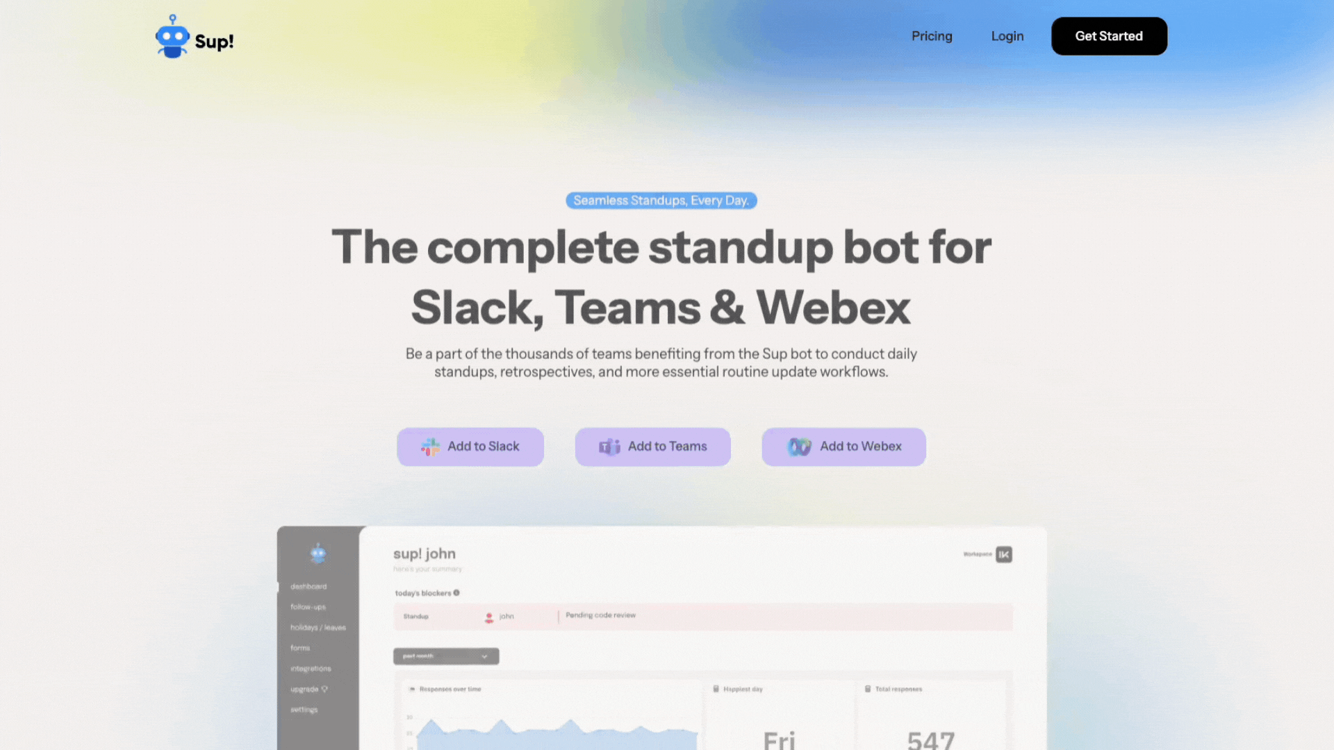 Sup App Sup Bot - Best Standup Bot for Slack, MS Teams, and Webex